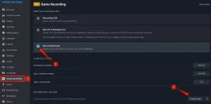 فعال کردن ضبط دستی بازی و تغییر پوشه ضبط پیش فرض در Steam.