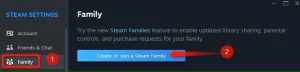 
راه اندازی اشتراک گذاری خانوادگی در تنظیمات Steam.