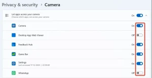 تغییر جهت مدیریت دسترسی به دوربین برای برنامههای مختلف برجسته شده.