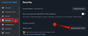 
باز کردن تنظیمات Steam Guard در Steam.