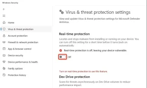 کلید "Virus & Threat Protection" در امنیت ویندوز برجسته شده اس