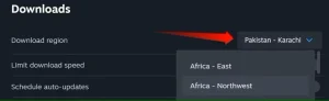 تغییر منطقه دانلود در تنظیمات Steam.