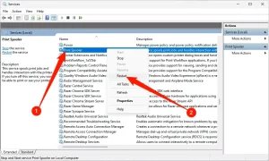 در لیست خدمات اسکرول کنید، روی Update Printer Software/Firmware کلیک راست کنید