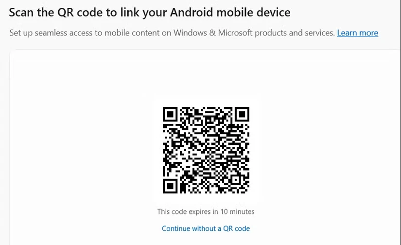 
نمایش کد QR برای پیوند دادن دستگاه Android شما به Phone Link.