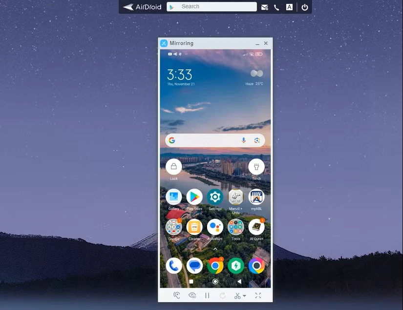انعکاس صفحه نمایش گوشی اندروید در رابط وب AirDroid.