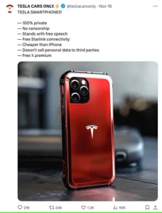 موبایل تسلا قرمز رنگ