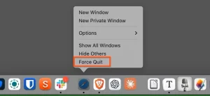 گزینه Force Quite در Dock.