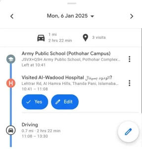 
بررسی تاریخچه سفر برای یک روز خاص در Google Maps.