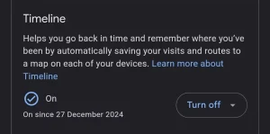 فعال کردن قابلیت Timeline در Google Maps.