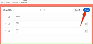 "ادغام" در Adobe Acrobat برجسته شده است.