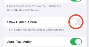 اسکرین شات از نمایش آلبوم مخفی در تنظیمات برنامه Photos.