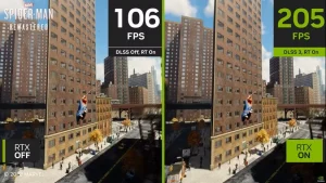 مقایسه عملکرد Spider-Man Remastered runnng با DLSS 3 روشن و خاموش.