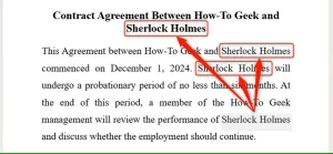 یک نمونه قرارداد قرارداد، با تغییر نام کارمند با تنظیم یکی از فیلدهای حاوی نام کارمند.