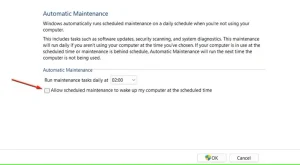 پنجره تعمیر و نگهداری خودکار در کنترل پنل.
