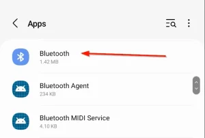 برنامه بلوتوث لیست شده در تنظیمات برنامه.