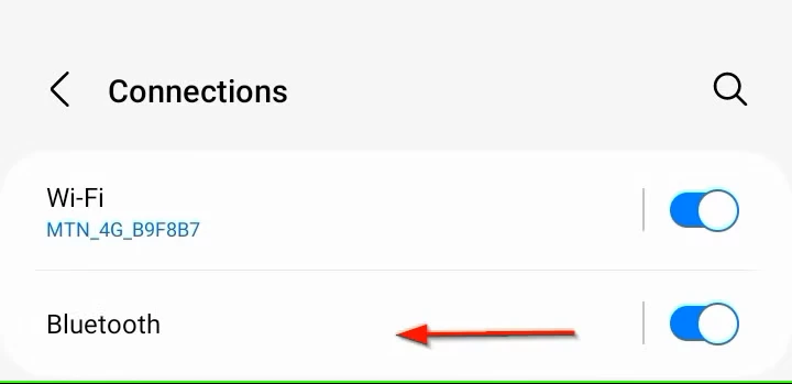 صفحه تنظیمات اتصالات با گزینه بلوتوث.