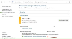 گزینه Maintenance Settings را در کنترل پنل تغییر دهید.