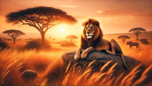 تصویری از یک شیر در حیات وحش که توسط هوش مصنوعی ایجاد شده است.