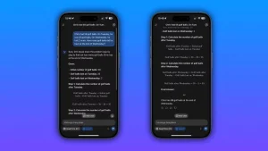 دو اسکرین شات قاب شده آیفون که مدل استدلال DeepSeek را در حل یک مسئله ریاضی نشان می دهد.