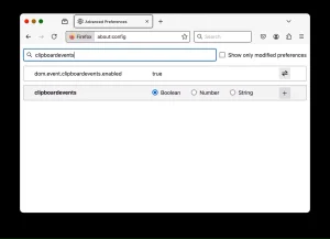 ویرایش تنظیمات برگزیده در ویرایشگر پیکربندی فایرفاکس.