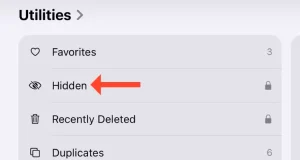 اسکرین شات آلبوم Hidden در بخش Utilities در برنامه جدید Photos در iOS 18.