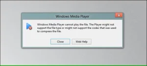 
یک پیام خطای Windows Media Player در مورد کدک های مورد نیاز.