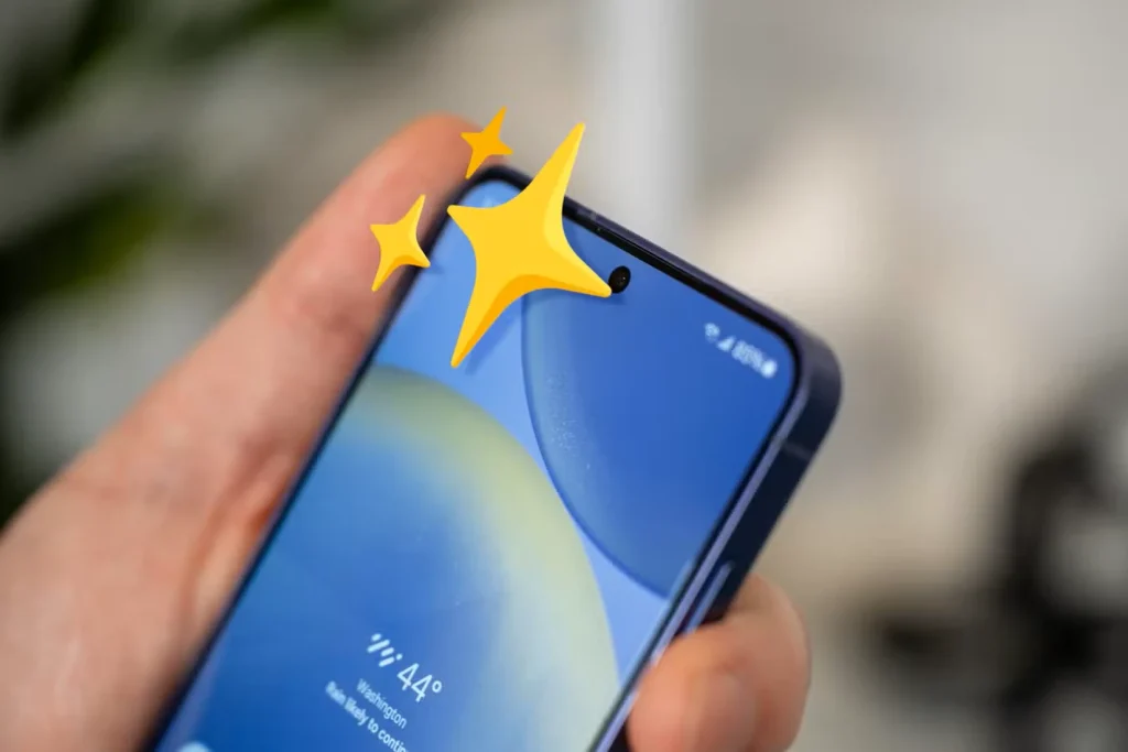 صفحه نمایش گوشی با ایموجی درخشان.