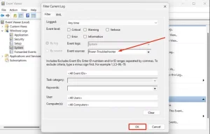 گزینه Power Troubleshooter در Event Viewer.