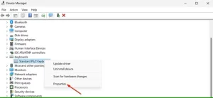 گزینه Properties در Device Manager.