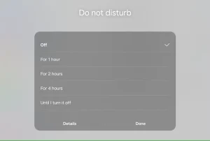 تصویری از مدت زمان مزاحم نشوید در تنظیمات سریع.