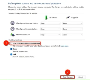 "راه اندازی سریع (توصیه می شود)" و "ذخیره تغییرات" در کنترل پنل برجسته شده اند.