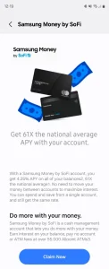 گزینه استفاده از Samsung Money by SoFi در کیف پول سامسونگ.