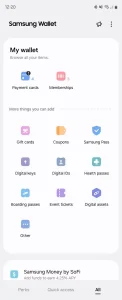 چیزهای مختلفی که می توانید در کیف پول سامسونگ ذخیره کنید.