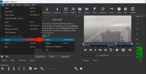 File > Export > Frame در Shotcut برجسته شده است.