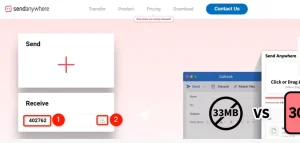 قسمت کد دانلود فایل و نماد دانلود در Send Anywhere برجسته شده است.