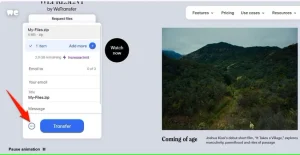 منوی سه نقطه ای که در WeTransfer مشخص شده است.