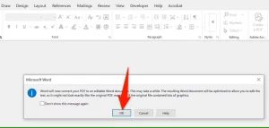 "OK" در اعلان PDF Microsoft Word برجسته شده است.
