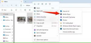 با > Media Player برجسته شده برای یک ویدیو در File Explorer را باز کنید.