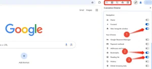 فعال کردن گزینه های انتخابی در نوار ابزار کروم.