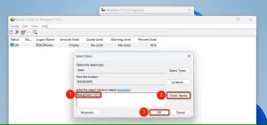 گزینه های مختلف در پنجره "افزودن سهمیه جدید" برجسته شده است.