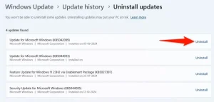 «حذف نصب» برای به‌روزرسانی در تنظیمات برجسته شده است.