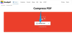 "انتخاب فایل ها" در Smallpdf برجسته شده است.