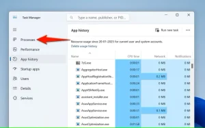 "فرآیندها" در Task Manager برجسته شده است.