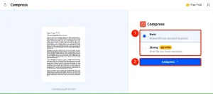 گزینه های فشرده سازی و "Compress" در Smallpdf برجسته شده است.