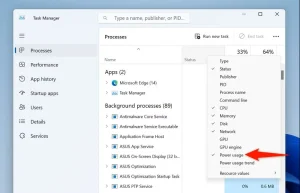 "استفاده از نیرو" در Task Manager برجسته شده است.