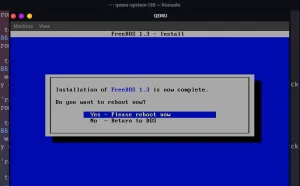 نصب FreeDOS در صفحه تکمیل QEMU.