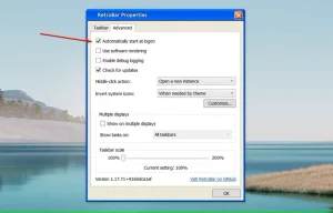 به طور خودکار از گزینه ورود به سیستم در پنجره ویژگی های RetroBar شروع کنید.