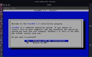 نصب FreeDOS در یک نمونه QEMU.
