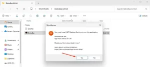 کادر محاوره ای دانلود زمان اجرای Net Desktop.