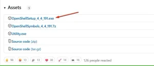 فایل اجرایی Open-Shell در GitHub.